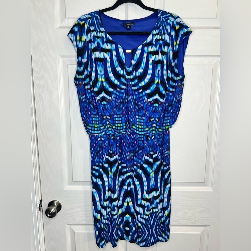 R&K Women’s Sleeveless Blue/Multi Dress - Size Large